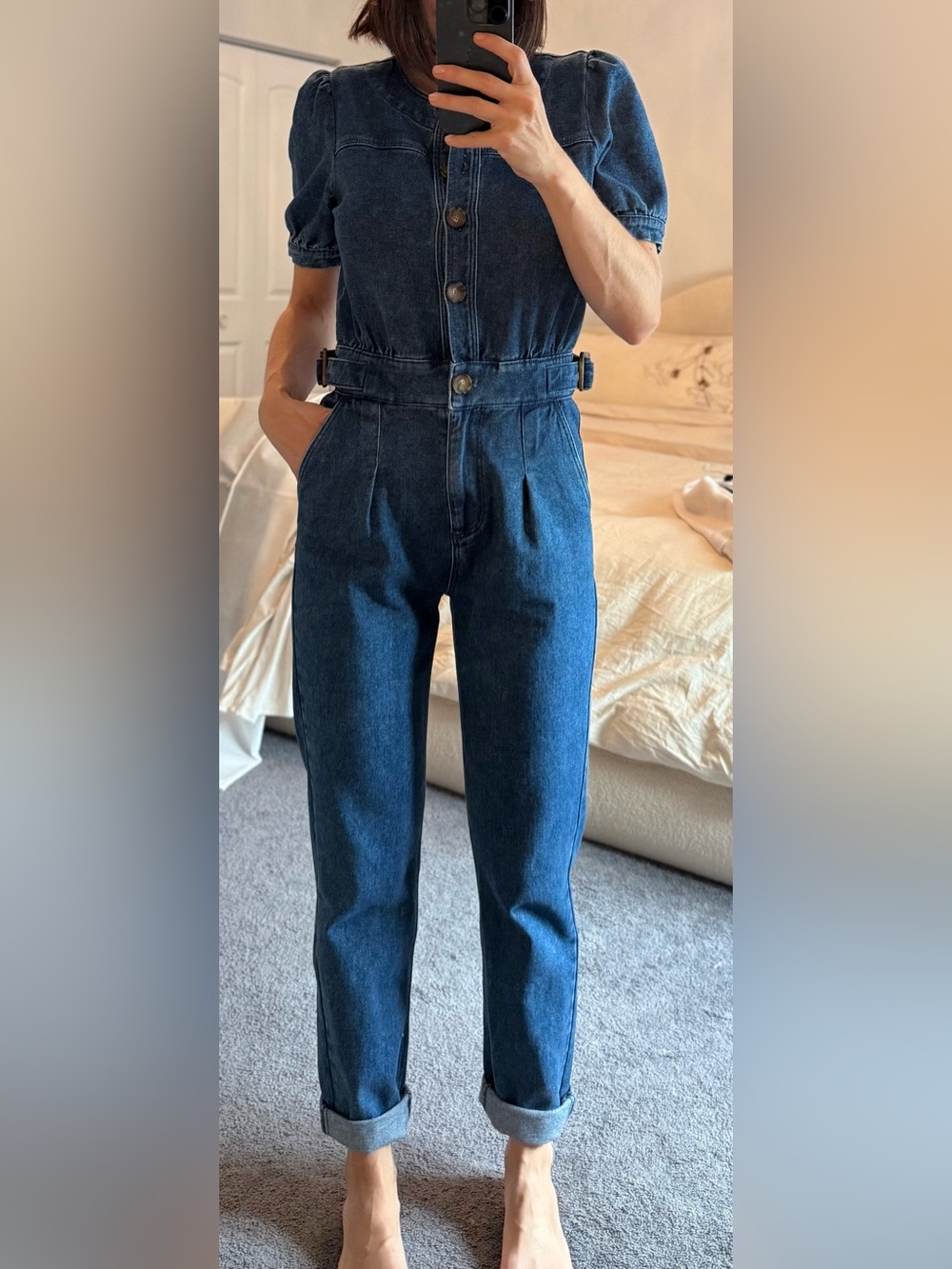 Sezane Dark Blue Denim Jumpsuit